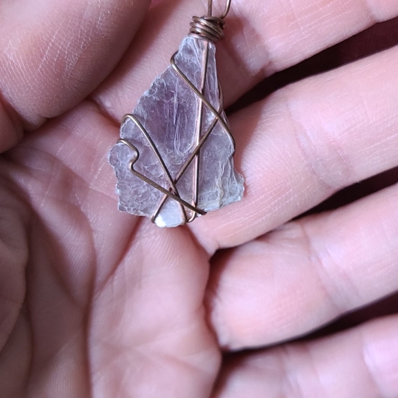 Wire Wrapped Pendant Eclectic Lepidolite Copper Necklace Semi Precious Stone - Picture 3 of 5